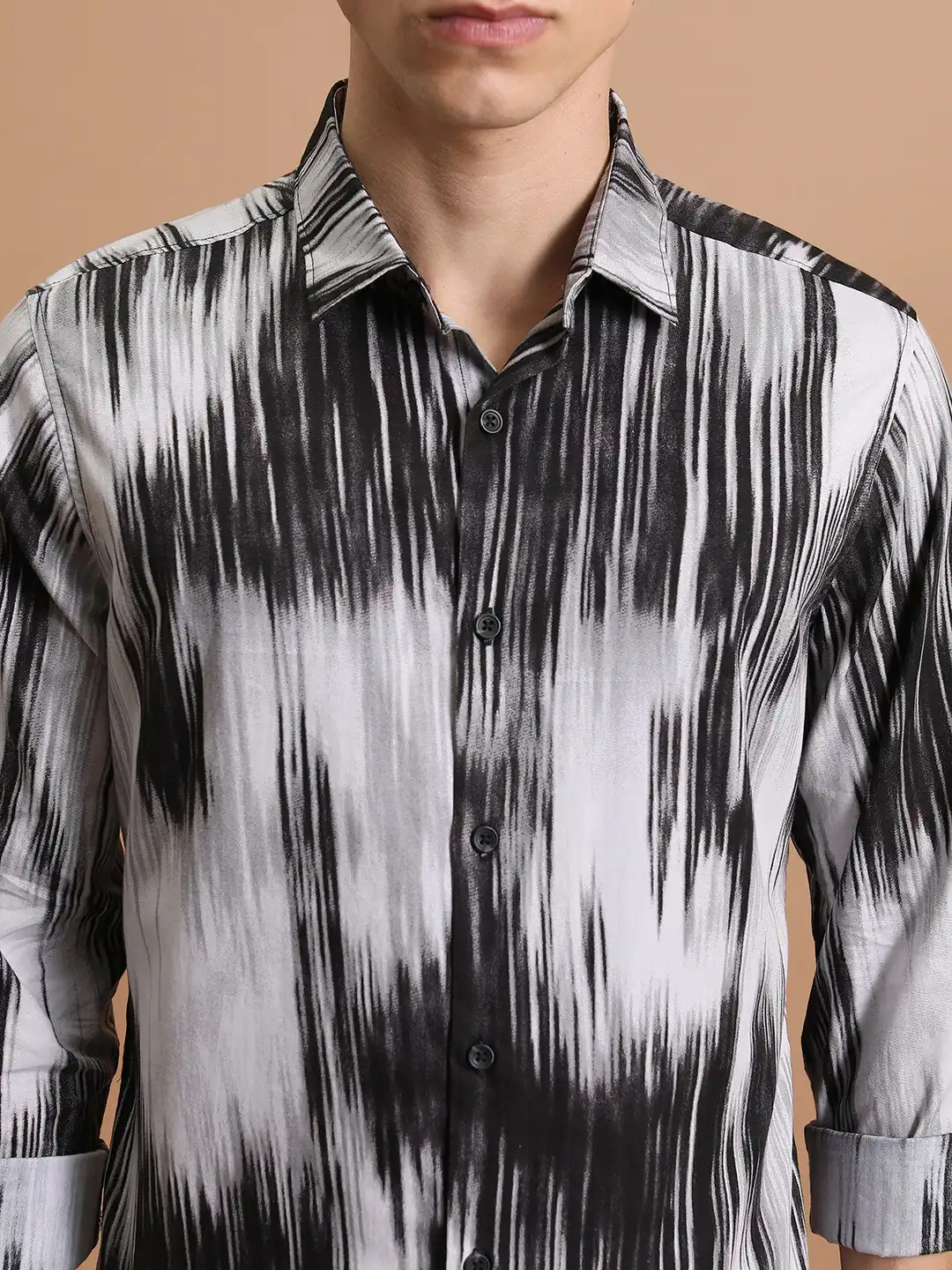 Premium Men's Black & Grey Abstract Brush Print Baggy Denim Style Shirt | Oversized Casual Streetwear Full Sleeve Shirt | Trendy Urban Fashion